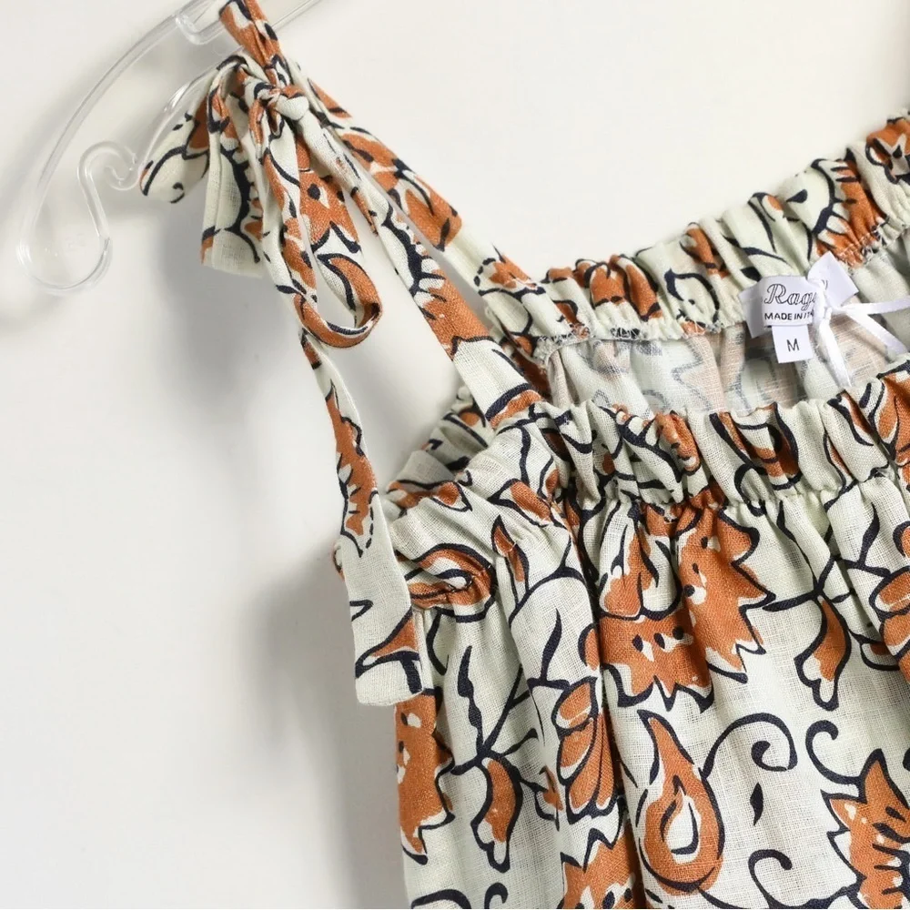 NWT Le Ragazze made in Italy 100% linen top M tiered floral print cottagecore - Picture 12 of 14